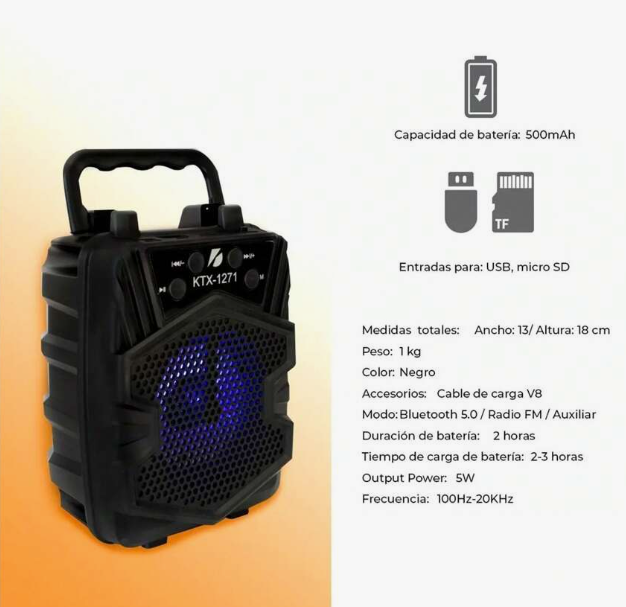 Parlante Bluetooth 3″ con luz LED GTS-1271